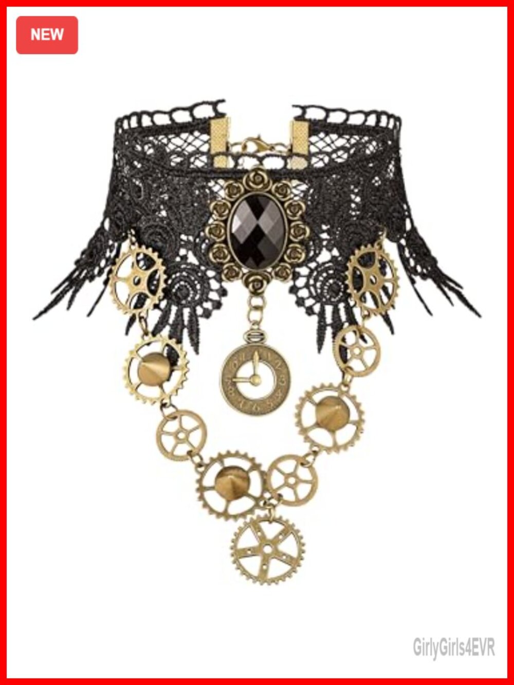Gothic Steampunk Teardrop Lace Choker Necklace with Extender Chain